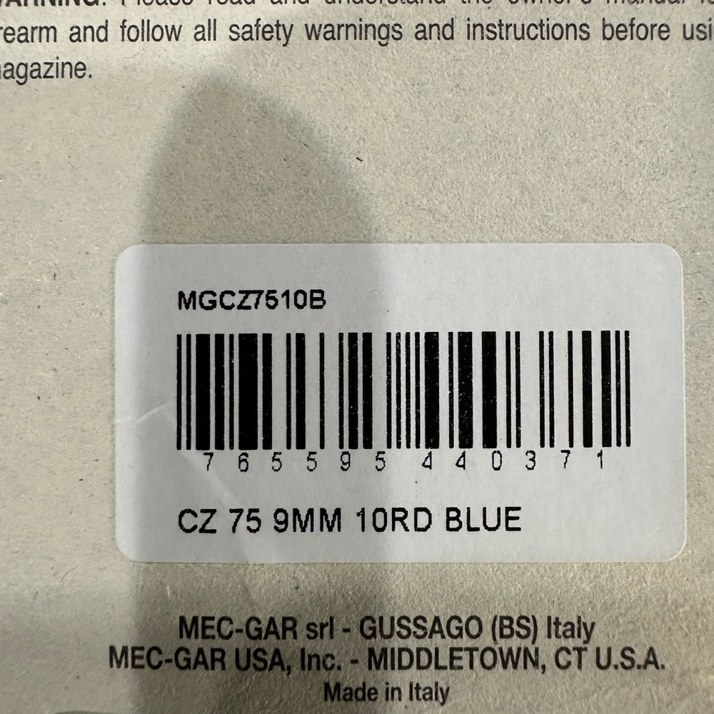 Mec Gar CZ 75B / 85B / SP-01 / SHADOW / SHADOW 2 9MM 10-ROUND magazine. - Picture 5 of 5